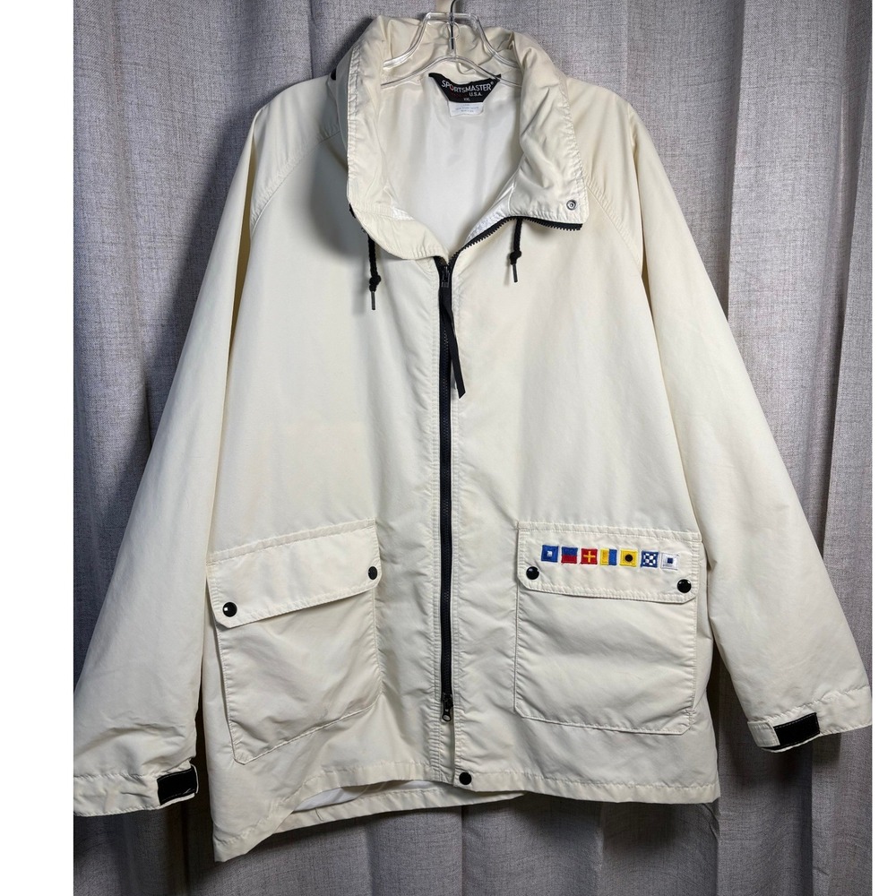 Vintage Sportsmaster USA Sailing Jacket Mens XXL Cream Nautical Signal Flags Zip